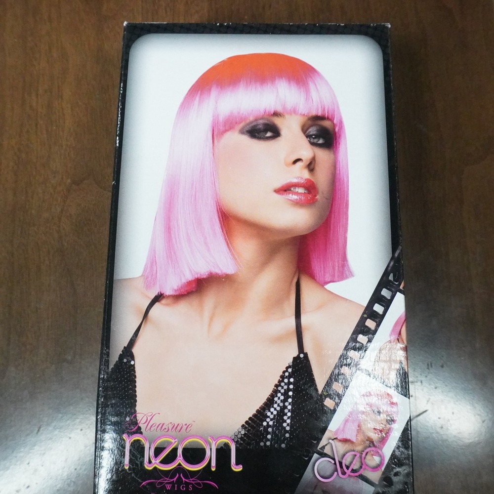 Pleasure Neon Cleo Wig Womens OS Pink Straight Bob Bangs PW8002-F24 Cosplay Rave